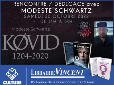 ÉVÉNEMENT ! Rencontre / Dédicace avec Modeste Schwartz à la Librairie Vincent le 22 octobre 2022