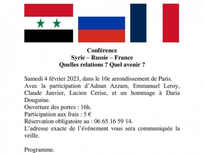 Conférence « Syrie – Russie – France : Quelles relations, quel avenir ? » I En présence de Lucien Cerise I Le 4 février 2023