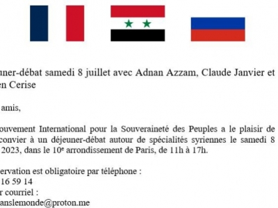 Déjeuner-débat samedi 8 juillet avec Adnan Azzam, Claude Janvier et Lucien Cerise