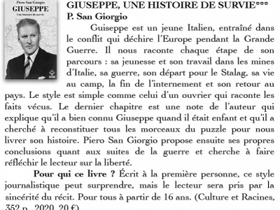 Recension de « Giuseppe, une histoire de survie » dans « Plaisir de lire »